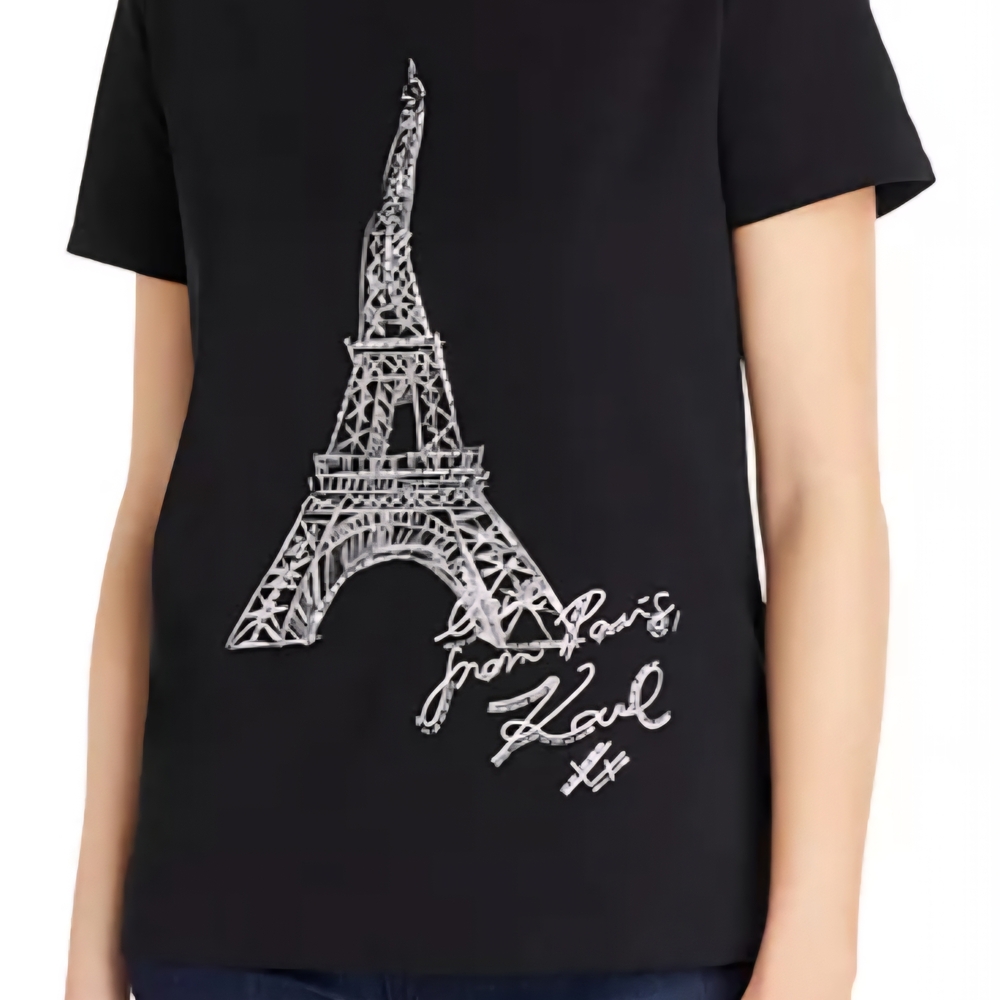 Karl Lagerfeld Black Tee with Parisian Eiffel Tower Design